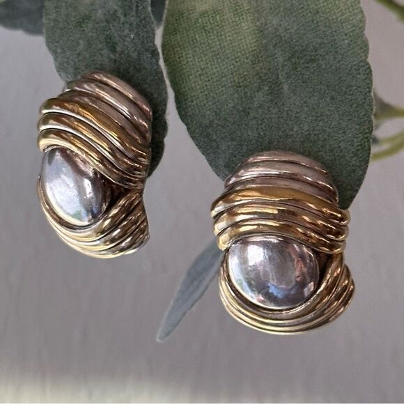 B. Bergner Modernist Electroform Rolly Polly Statement Clip On Earrings 2 Tone - Picture 6 of 13